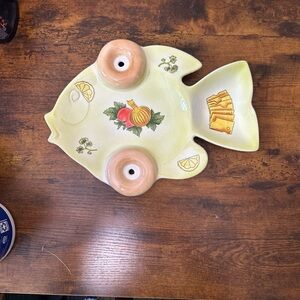 Vintage Fish Ceramic Serving Dish Hand Painted Appetizer Platter Relish Tray